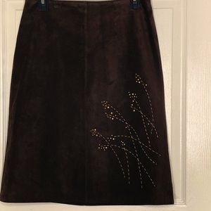 Ann Taylor Loft Brown Leather MIDI A-Line Design cutout size 6